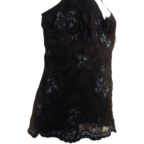 Kay Celine Black/Blue Lacy Grunge, Goth, Rocker Coquette Y2k Tank - Picture 6 of 9